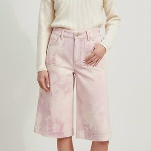 MAEVE The Colette Cropped Wide-Leg Pants Pink Tie Dye